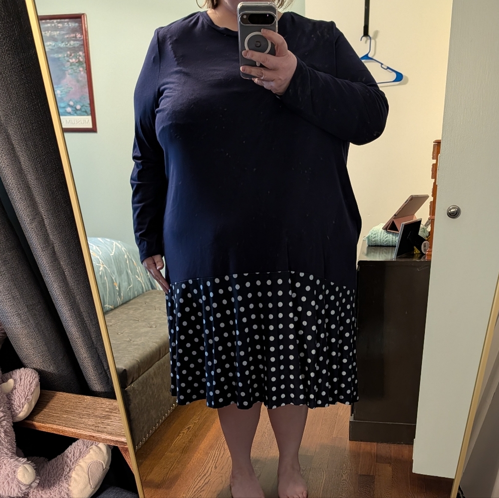 Elegant Navy Polka Dot High Low Dress